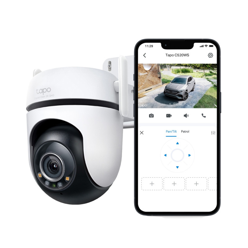 TP-Link Tapo C520WS kamera 2K QHD 4MP, H.264, 360° /130° Pan/Tilt, Starlight-Color Night Vision, microSD, dvosmjerni audio, detekcija pokreta, vodootporna IP66, Wi-Fi, Tapo app