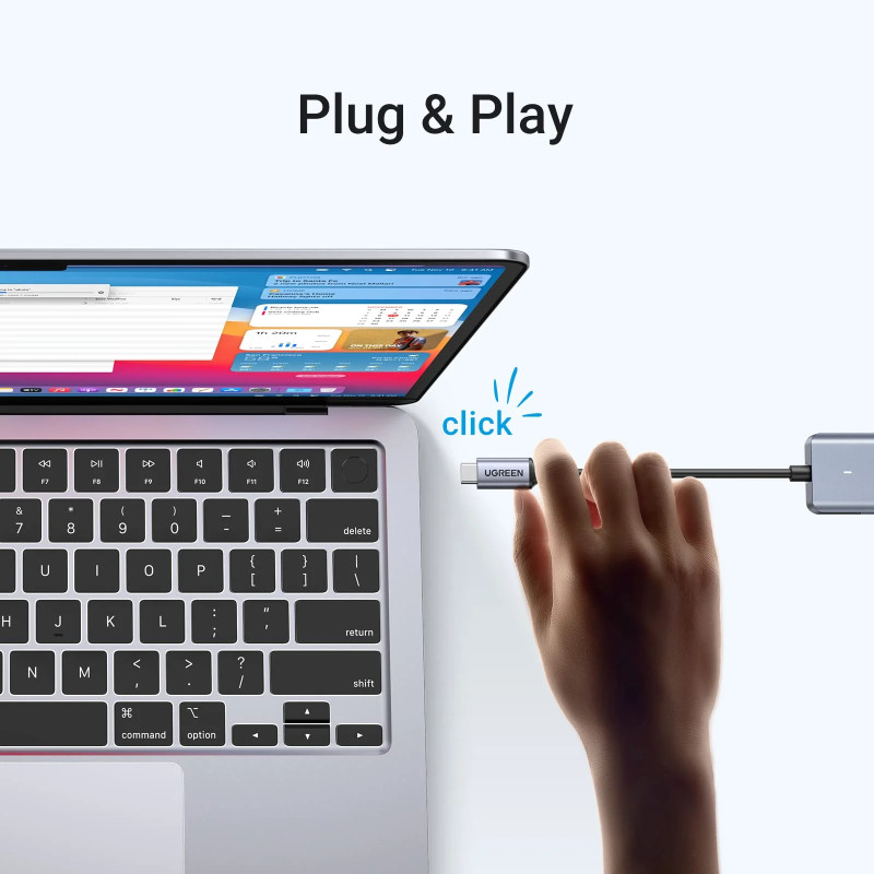 UGREEN 4-portni USB-C HUB 4xUSB-A 3.0 + USB-C power port, sivi