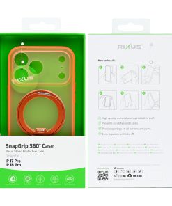 Rixus SnapGrip 360 Case For Apple iPhone 17 Pro, 18 Pro Orange