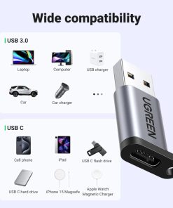 UGREEN adapter USB 3.1 C (Ž) na USB-A 3.0 (M), sivi