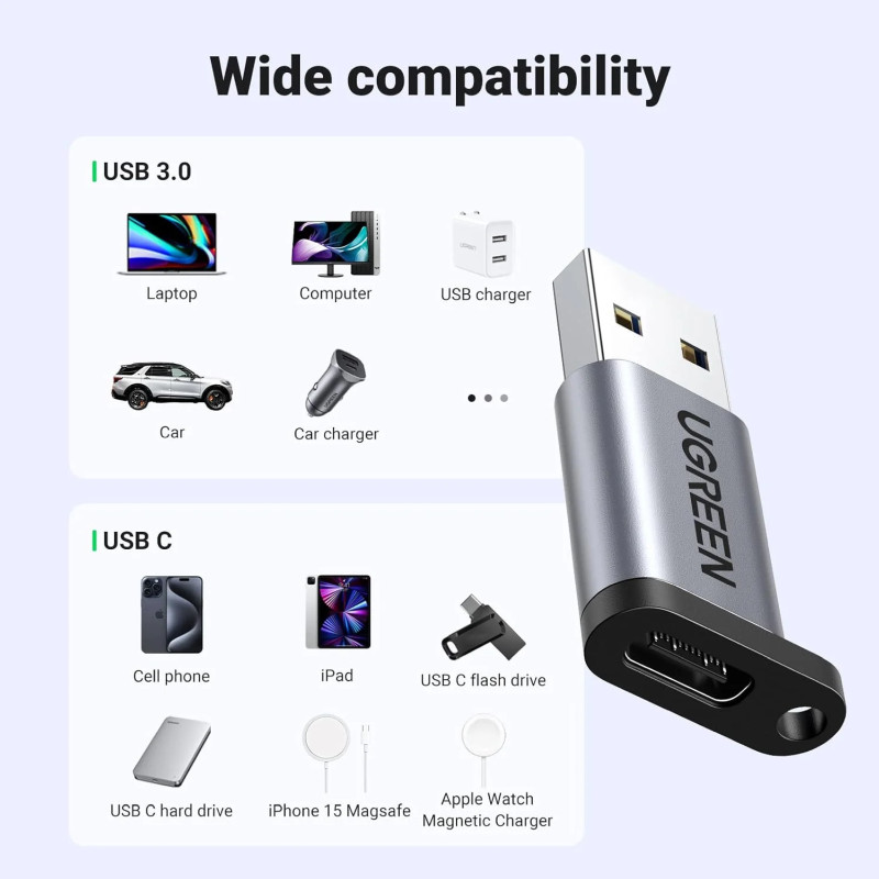 UGREEN adapter USB 3.1 C (Ž) na USB-A 3.0 (M), sivi