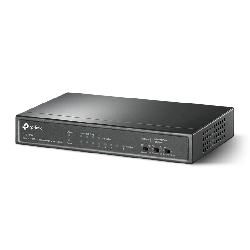 TP-Link 8-port Desktop preklopnik (Switch), 8×10/100M RJ45 ports + 4 PoE ports, metalno kućište (57W)
