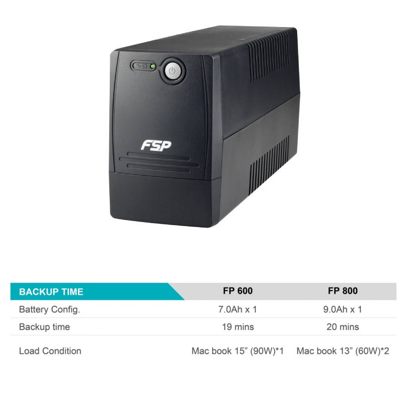 Fortron Source UPS FP 800VA/480W, Line-interactive, 2×Schuko, 1×9Ah
