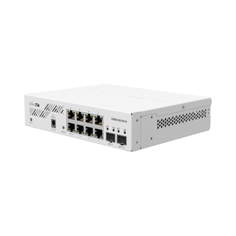 Mikrotik Cloud Smart Switch CSS610-8G-2S+IN, 8×G-LAN, 2×SFP+ cages, SwOS, desktop kućište, PSU