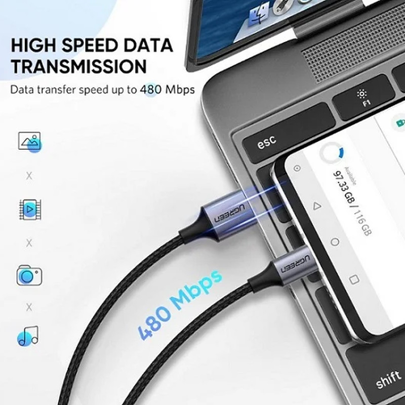 UGREEN USB-C (M) na USB-A (M) pleteni kabel MFi, 1.0m