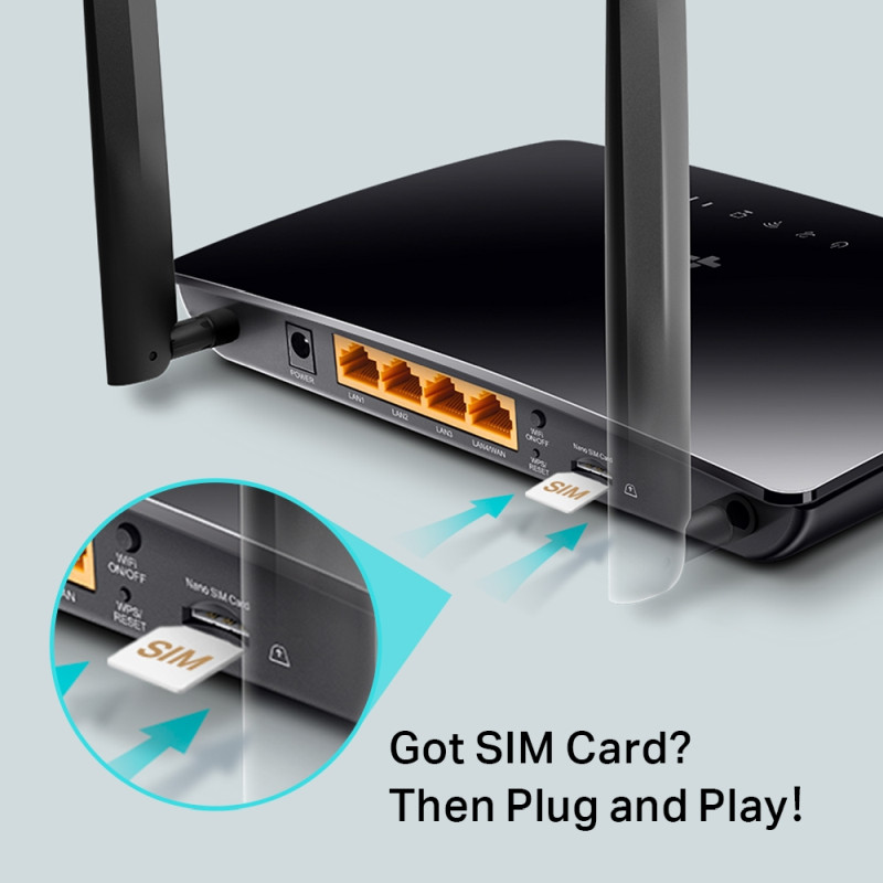 TP-Link AC1200 Archer MR400 bežični usmjerivač, Dual-Band 4G LTE, 300Mbps/867Mbps (2.4GHz/5GHz), 802.11a/b/g/n/ac, 1×WAN, 3×LAN, utor za SIM karticu, 2×odvojive antene