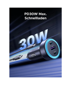UGREEN auto punjač 30W, 2×USB-C/1×USB-A, PD3.0/QC3.0, sivi