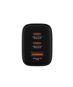 Verbatim GaN Essentials zidni punjač 65W, 2×USB-C/1×USB-A, crni
