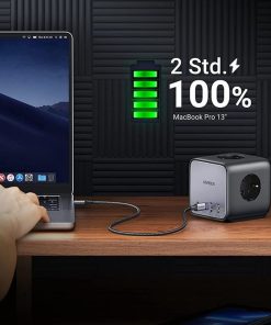 UGREEN DigiNest Cube, univerzalni punjač, 65W, 3x ŠUKO utičnica, 2x USB-C, 2x USB-A, 1.8m, crno sivi