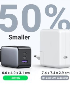 UGREEN GaN II Tech zidni punjač 65W, 1×USB-A/2×USB-C, PD3.0/QC4.0+, crni