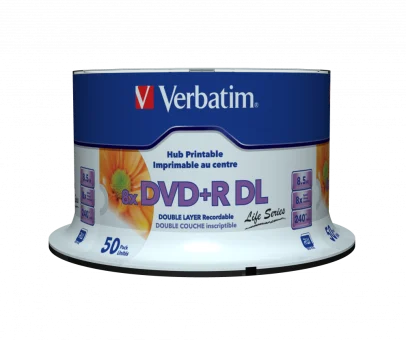 DVD+R DL Verbatim 8.5GB 8× Wide PRINTABLE (No-ID) 50 pack spindle