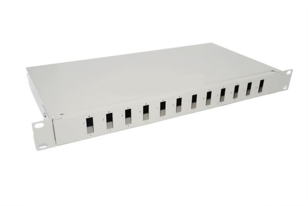 NFO Patch Panel 1U 19" - 12x SC Duplex, Closed, 1 tray, Light grey