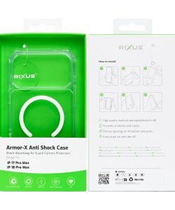 Rixus Armor-X Anti Shock Case With MagSafe Compatible For Apple iPhone 17 Pro Max, 18 Pro Max Transparent