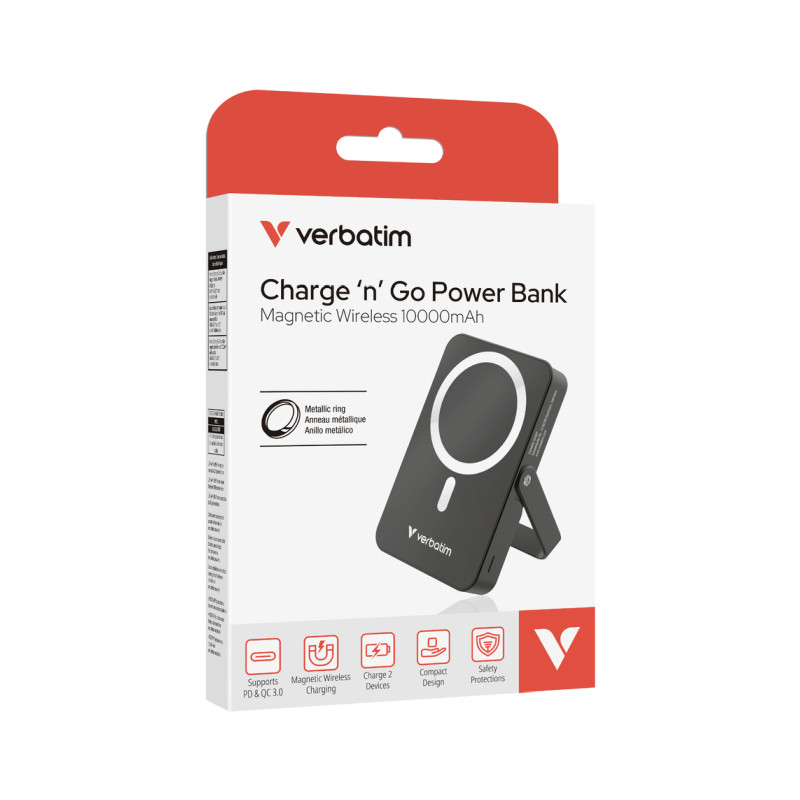 Verbatim Powerbank 10000mAH Charge ‘n’ Go sa stalkom 20W USB-C i 15W magnetsko bežično punjenje, crni