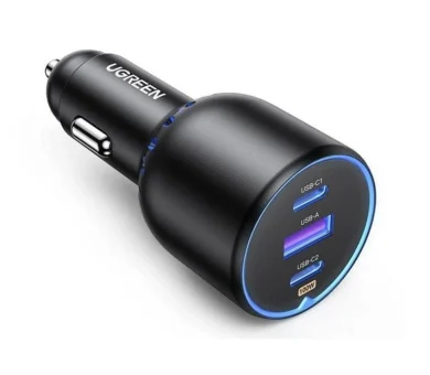 UGREEN auto punjač, 130W, 2x USB-C, USB-A, PD, sivi