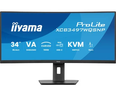 IIYAMA 34" XCB3497WQSNP-B1 UWQHD (3440×1440) zakrivljeni VA, 21:9, 350cd/m2, 3000:1, 2×HDMI/DP, USB-C Dock, RJ45, KVM switch, HAS