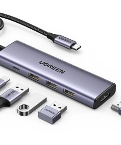 UGREEN 5-portni USB-C HUB 3x USB-A 3.2, 1xUSB-C PD, 1xHDMI 4K 30 fps, sivi