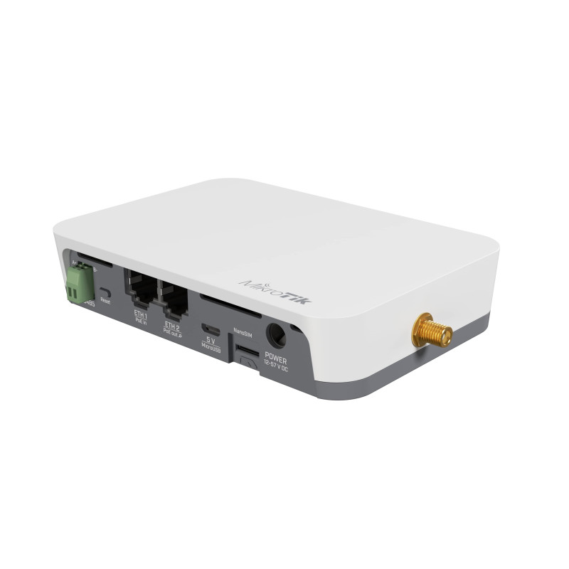Mikrotik KNOT LR8 kit - IoT Gateway, 650MHz CPU, 64MB RAM, 2×10/100Mbps (PoE-in/PoE-out) 2.4Ghz 802.11b/g/n Dual Chain, R11e-LoRa8 card (863-870MHz 14dBm), BT5.2, GPS, microUSB, RouterOS L4