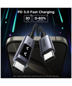 UGREEN Uno USB-C (M) na USB-C (M), PD 100W, 480 Mbps, LED ekran, 2.0m