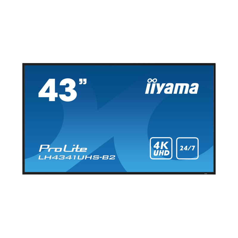 IIYAMA 43" LH4341UHS-B2 4K UHD (3840×2160) IPS Signage 24/7, 500 cd/m2, 1200:1, non Android, media play USB, LAN control