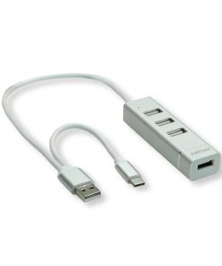 Roline Hub 4-porta USB2.0, USB Tip-A + USB-C kablovi, 0.3m
