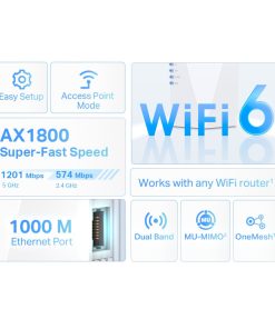 TP-Link AX1800 bežični pojačivač dometa (Wi-Fi 6 Range Extender), Dual Band 574Mbps/1201Mbps (2.4GHz/5GHz), 802.11a/n/ac/ax/b/g/n, 1×G-LAN, 2×interna antena