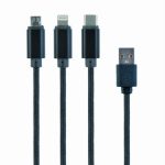 Gembird USB 3-in-1 charging cable, black, 1m