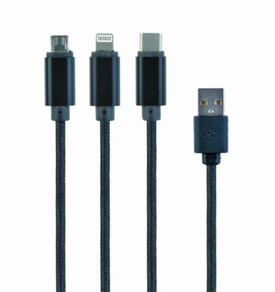 Gembird USB 3-in-1 charging cable, black, 1m