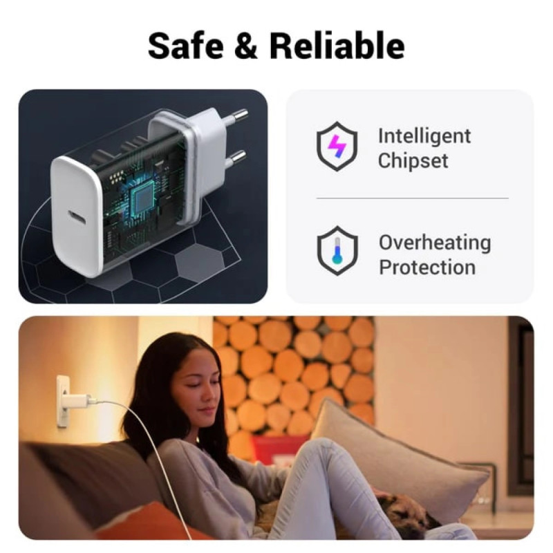 UGREEN zidni punjač 20W, USB-C, PD3.0/QC4.0+, bijeli