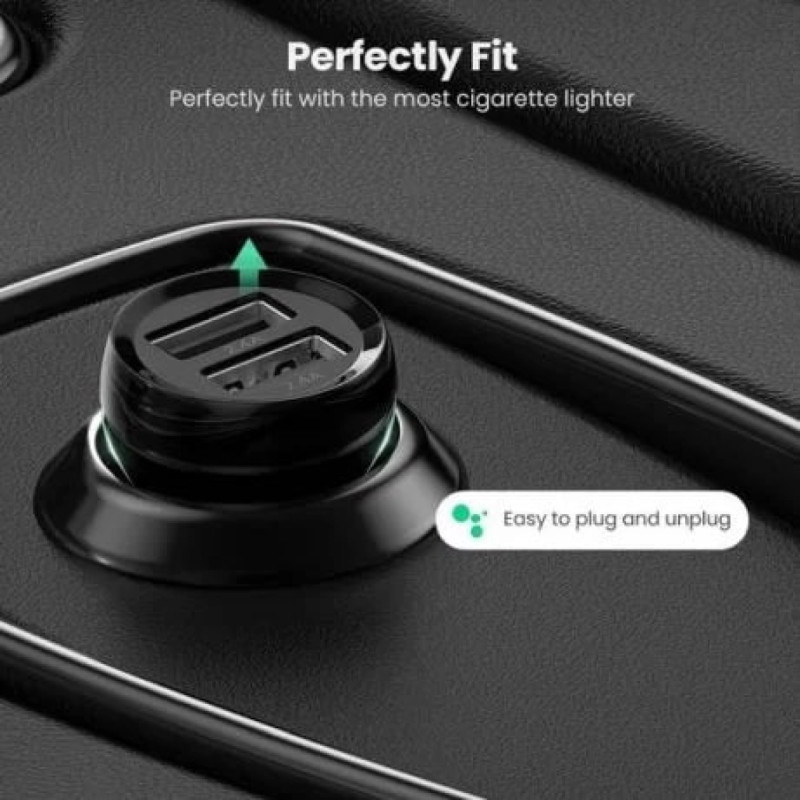 UGREEN auto punjač 24W, 2×USB-A, crni