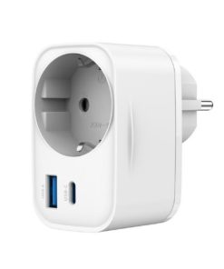 Gembird 2-port USB fast charger with pass-through AC socket, 20W, white
