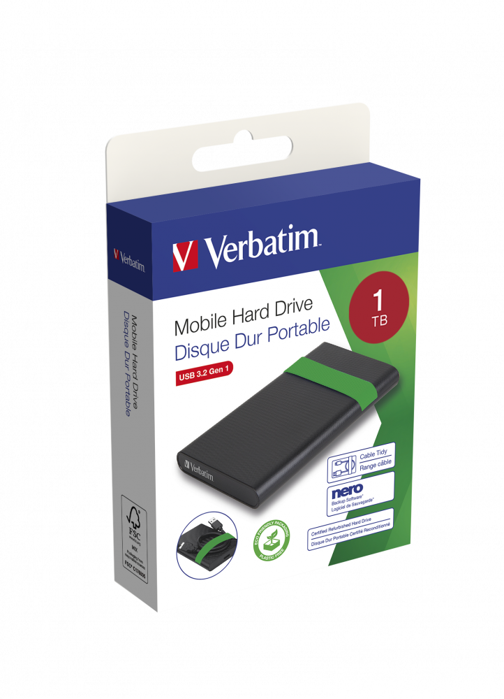 Verbatim 2.5" SmartDisk 1TB vanjski HDD, USB3.2 Gen1, Certified Refurbished, crni