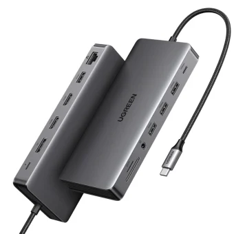UGREEN Revodock Pro 313 13-u-1 USB-C HUB, 1×DP/4K60, 2×HDMI/4K60, 1×USB-C (PD 100W), 1×USB-C, 4×USB-A, RJ45, 3.5mm, čitač kartica SD/TF