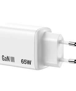 Verbatim GaN Essentials zidni punjač 65W, 2× USB-C i 1× USB-A, bijeli