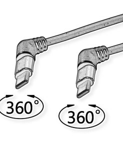 Roline 360° USB 2.0 kabel, C-C, M/M, 60W, okretni konektori, crveno/crni, 2.0m