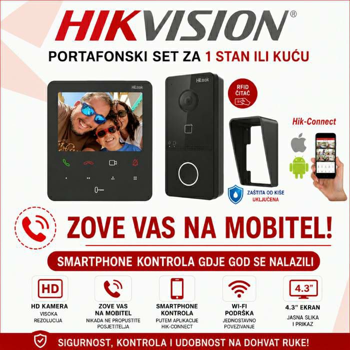 HIKVISION PORTAFON SET ZA 1 STAN ILI KUĆU SA VIDEO JEDINICOM VI-K46P