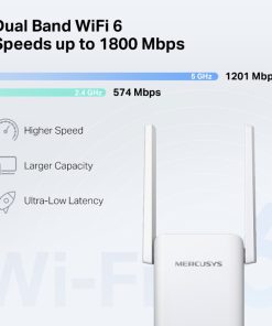 Mercusys AX1800 bežični pojačivač dometa (Range Extender Wi-Fi 6) Dual Band 574Mbps/1201Mbps (2.4GHz/5GHz), 802.11ax/a/n/ac/b/g/n, 1×G-LAN, 2×vanjska antena