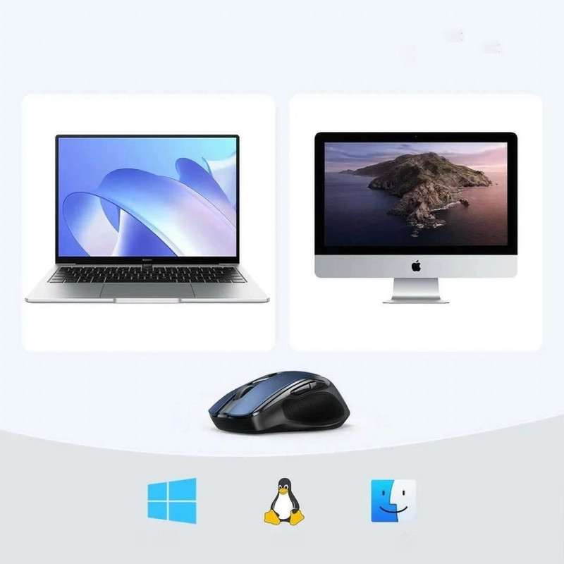 UGREEN MU006 bežični ergonomski miš, bluetooth, 4000 DPI, USB, plavo crni