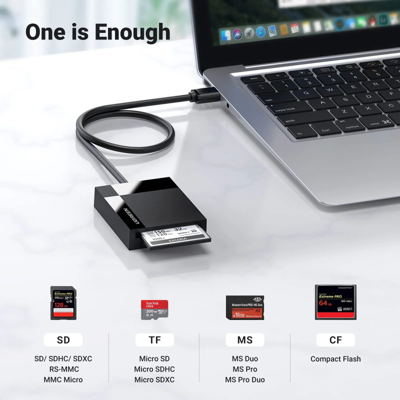 UGREEN čitač TF/SD/CF/MS memorijskih kartica, USB 3.0, crni