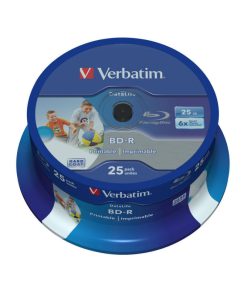 Blu-Ray Verbatim BD-R SL 6× 25GB Wide Inkjet Printable/No ID 25 pack spindle