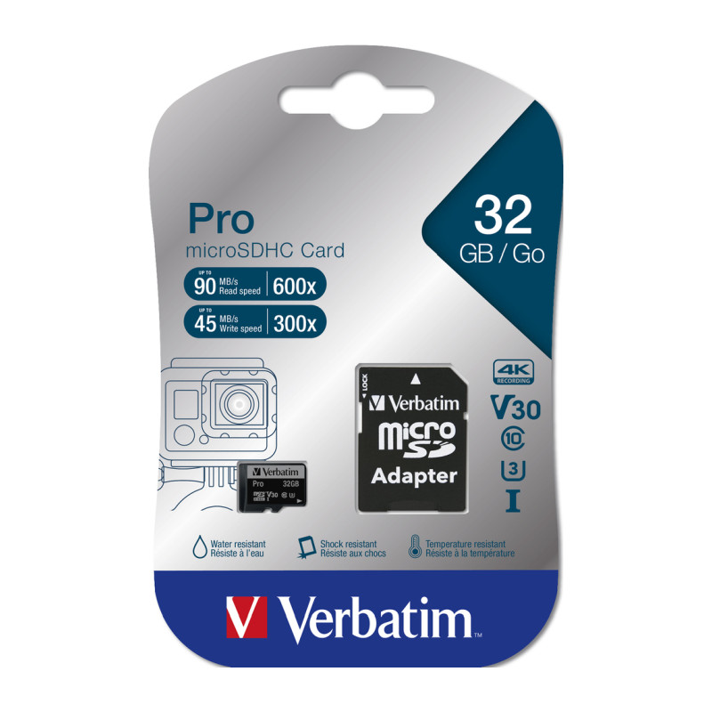 Verbatim memorijska kartica PRO Micro SDHC 32GB, U3, A2, V30, Class 10 Card + adapter