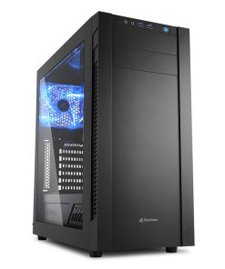 Sharkoon S25-W Midi Tower ATX kućište, prozirna bočna stranica, bez napajanja, plavi LED, crno