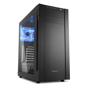 Sharkoon S25-W Midi Tower ATX kućište, prozirna bočna stranica, bez napajanja, plavi LED, crno