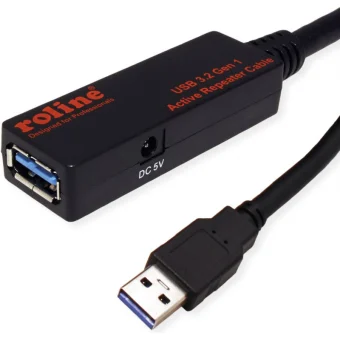 Roline USB3.2 Gen1 aktivni produžni kabel sa ponavljačem, 15m, crni