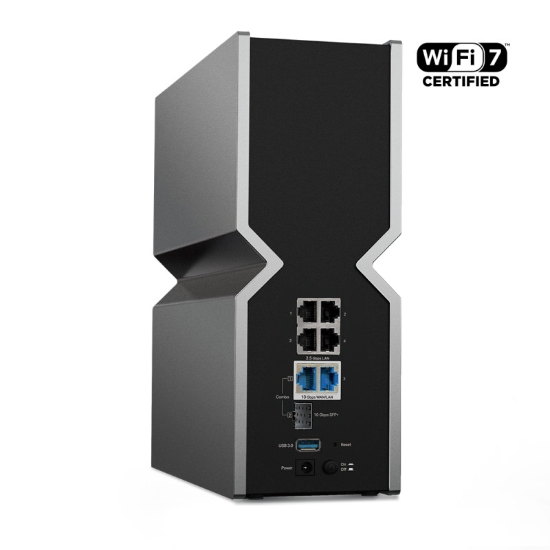 TP-Link BE1900 bežični usmjerivač (Tri-Band Router Wi-Fi 7), 1376Mbps/5760Mbps/11520Mbps (2.4GHz/5GHz/6GHz), 4×4 MU-MIMO, 802.11be, 1×10G WLAN , 4×2.5G LAN, 1×10G SFP+/RJ4, USB3.0, 8×antene