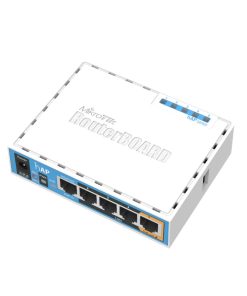 Mikrotik RB951Ui-2nD hAP, 650MHz CPU, 64MB RAM, 5×LAN, 2.4Ghz 802.11b/g/n, integrirana antena, USB, RouterOS L4, plastično kućište, PSU