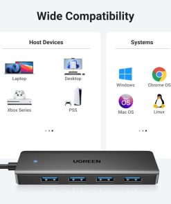 UGREEN 4-portni USB-A HUB 4xUSB-A 3.0, sivi