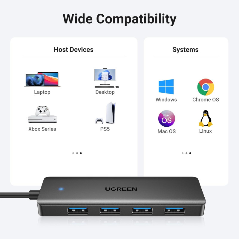 UGREEN 4-portni USB-A HUB 4xUSB-A 3.0, sivi