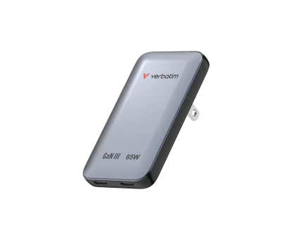 Verbatim Essentials Slim GaN zidni punjač 65 W, 2xUSB-C PD3.0, sivi