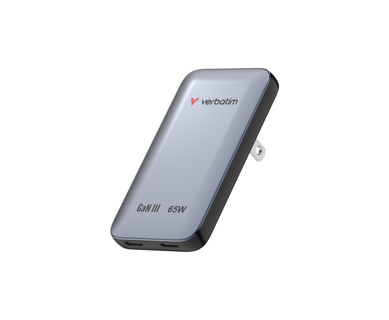 Verbatim Essentials Slim GaN zidni punjač 65 W, 2xUSB-C PD3.0, sivi
